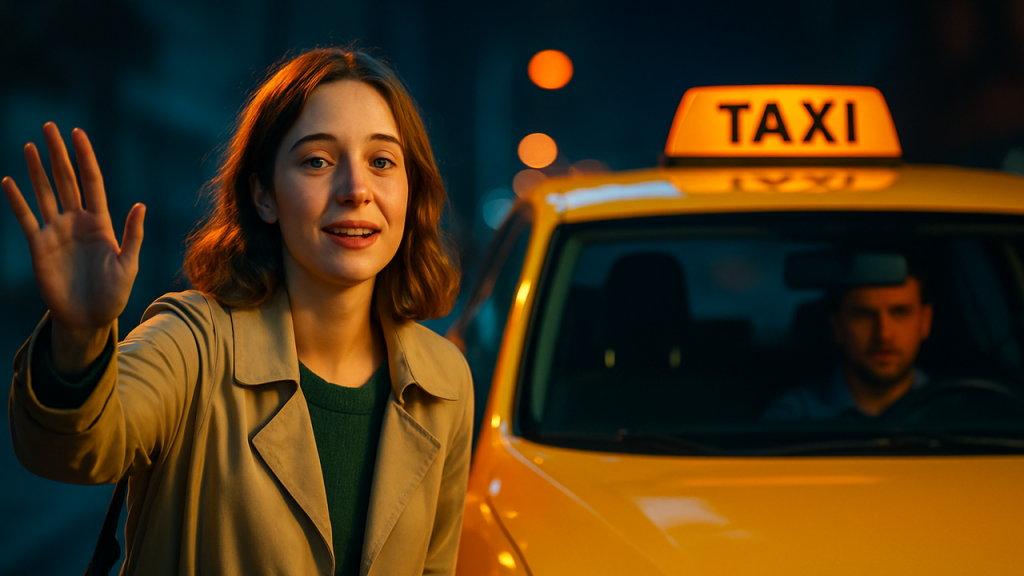 Contar el sentimiento de alivio de una persona que pierde el último transporte público y encuentra un taxi disponible, convirtiéndose en su salvavidas para llegar a tiempo a casa o al trabajo.