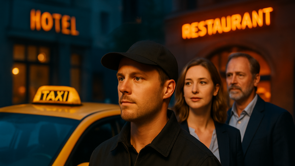 Contar cómo una compañía de taxis colabora con hoteles, restaurantes y empresas para ofrecer traslados personalizados, generando sinergias y convenios beneficiosos para todos.