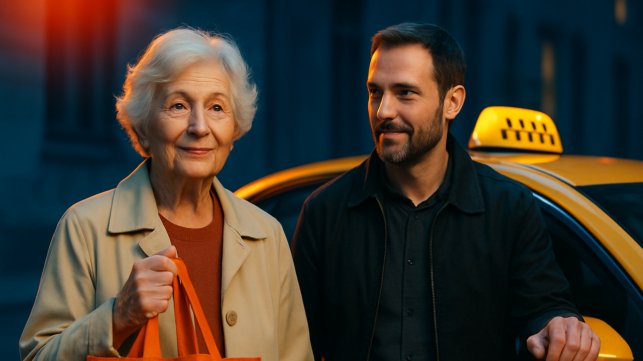 Narrar la historia de una persona mayor que mantiene su vida social activa gracias a un taxista de confianza que le ayuda con las bolsas y la espera a la salida de sus actividades.