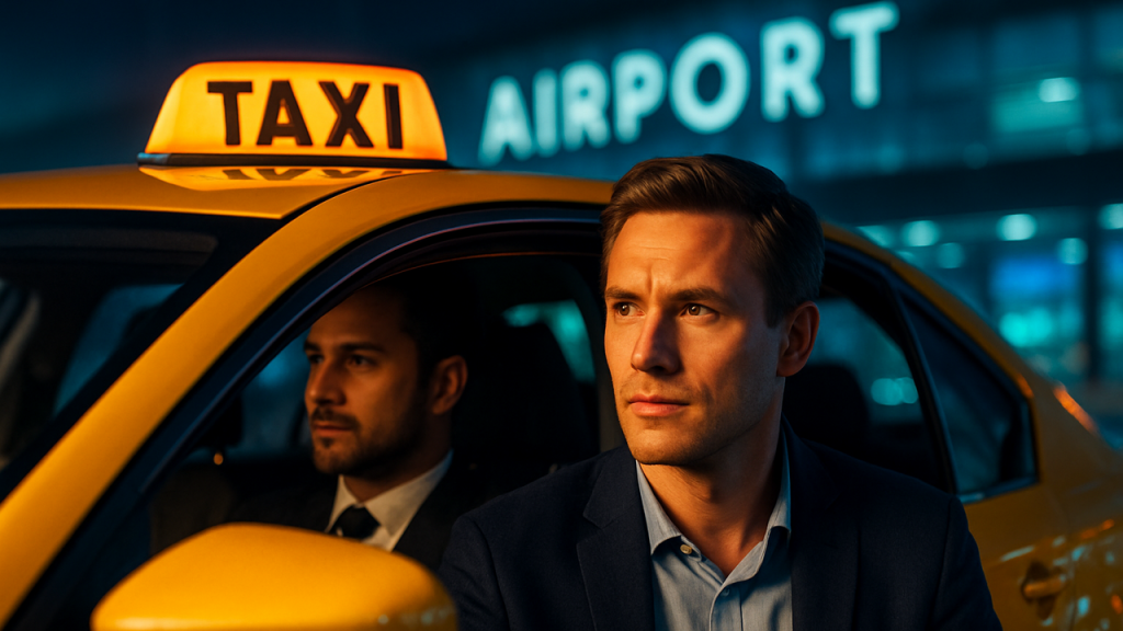 Describir la estrategia de una compañía de taxis para posicionarse como referente en traslados a aeropuertos, con tarifas claras, reservas anticipadas y servicio multilingüe.