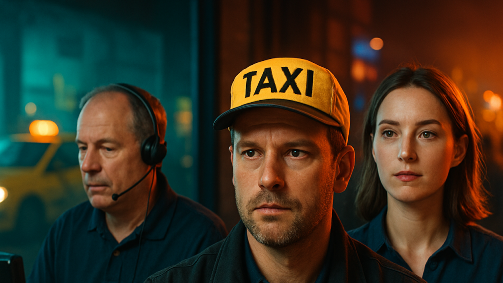 Contar cómo una cooperativa de taxistas se coordina para ofrecer servicio 24/7, soporte telefónico y atención rápida en momentos de alta demanda, como eventos o fiestas locales.