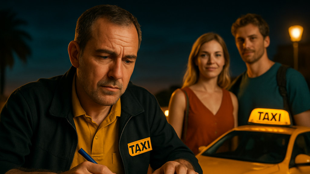 Contar la historia de un taxista que decidió estudiar idiomas por su cuenta para atender mejor a turistas en una ciudad costera española, mejorando así sus ingresos y su satisfacción profesional.