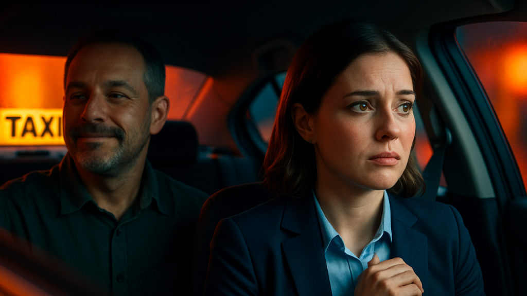 Describir la mezcla de nervios y emoción de una persona que va en taxi a una entrevista de trabajo importante, y cómo la actitud calmada del taxista le ayuda a relajarse y llegar con buena energía.