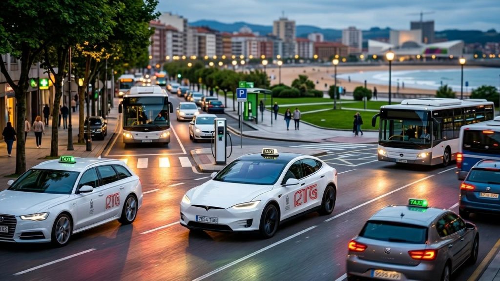 El papel del taxi en la movilidad sostenible en España, explicando la renovación de flotas hacia vehículos híbridos y eléctricos y cómo esto contribuye a reducir emisiones en las ciudades.